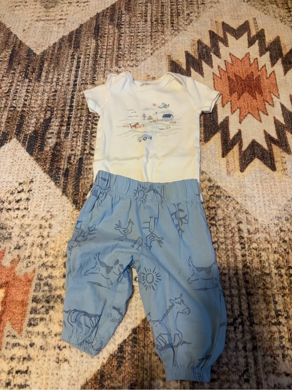 Carter's Cream Top and Light Blue Animal Print Pants Set